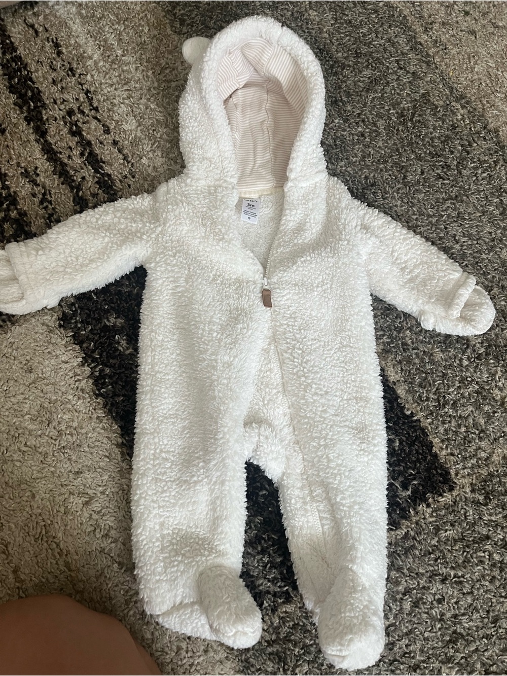 Carter's Cream Sherpa Hooded Footed One-Piece